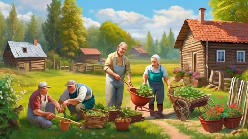 Соседи работают в огороде