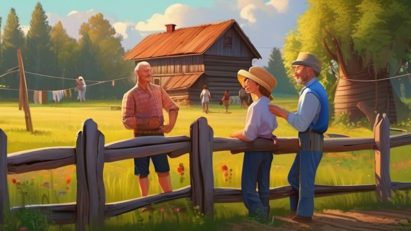 Соседи беседуют у забора